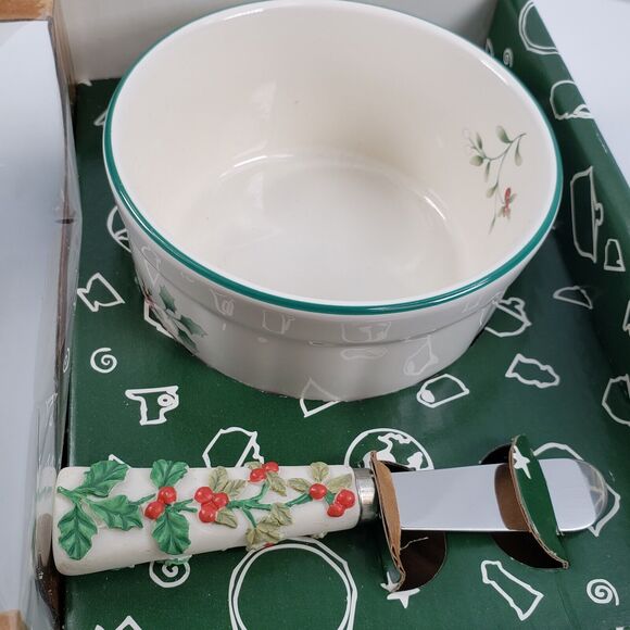 Pfaltzgraff Winterberry Dip Mix Set 4.5” Bowl Spreader in box USA NOS Christmas - Picture 5 of 14
